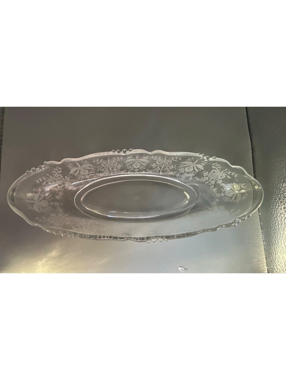Vintage Heisey Orchid Etched Glass Oval Celery Dish Waverly Blank 12" Clear #507